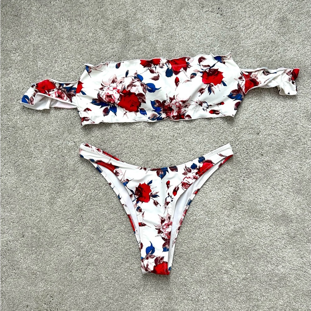 Red Rose and White Floral Bikini